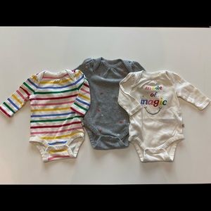 Baby Gap Set of 3 Long Sleeve Onesies, 0-3 months